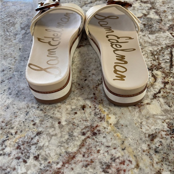 Sam Edelman Cream Slide Sandals with Tortoise Accent - Picture 3 of 6